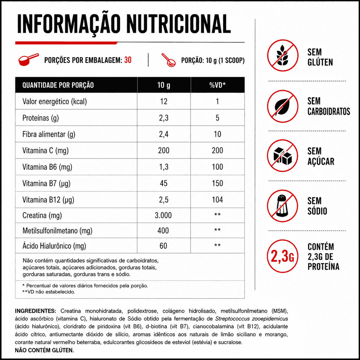Tabela Nutricional Creatina Power Advance
