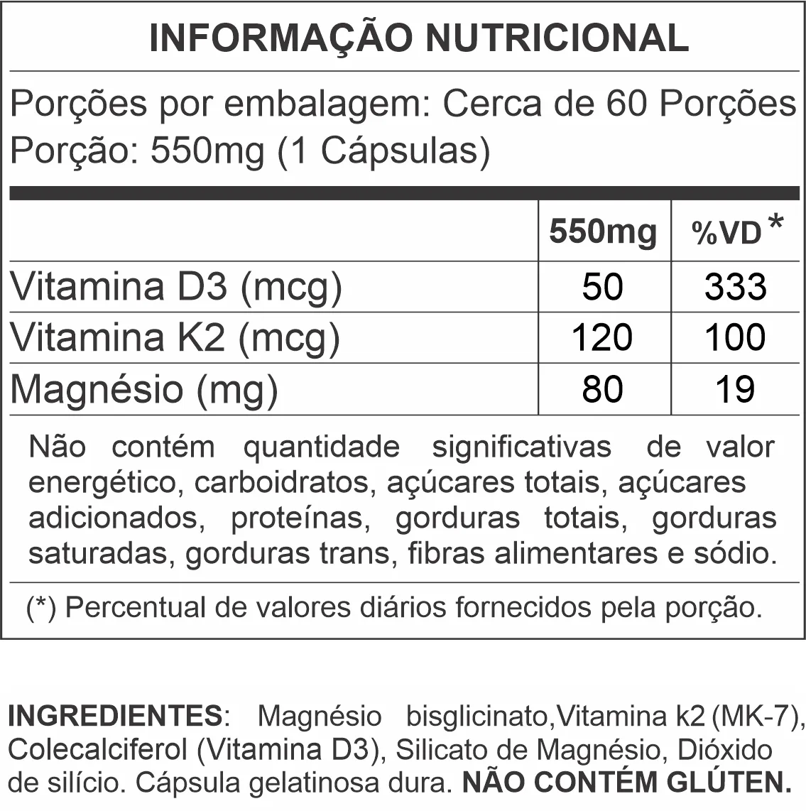 Tabela Nutricional D3+K2