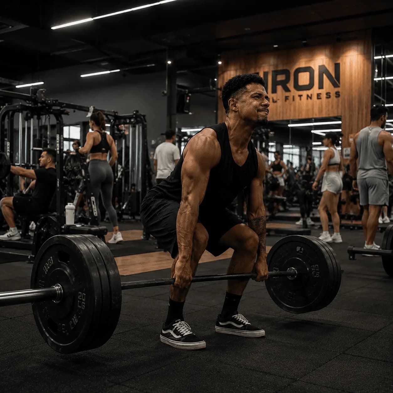 Atleta levantando peso com foco total